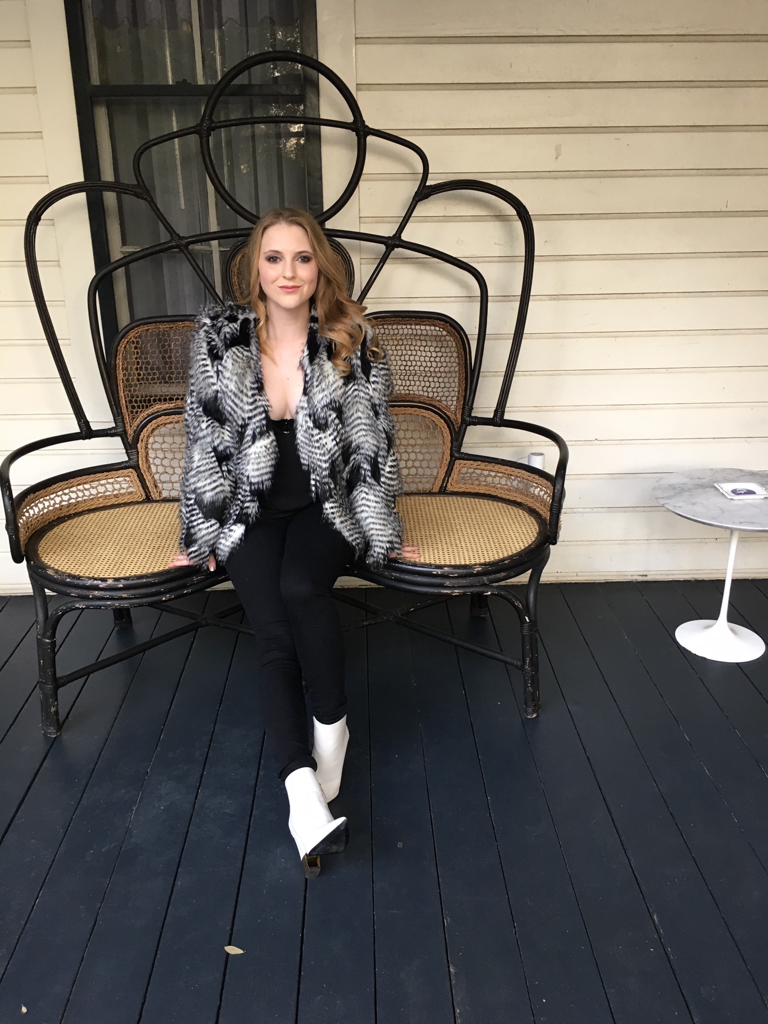 black + white + faux fur all over