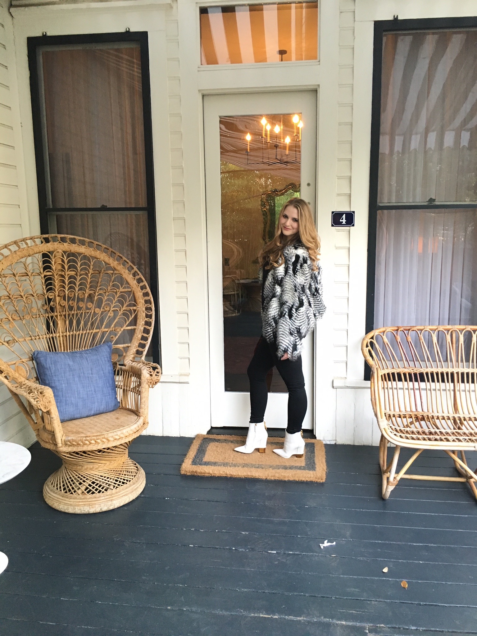 black + white + faux fur all over