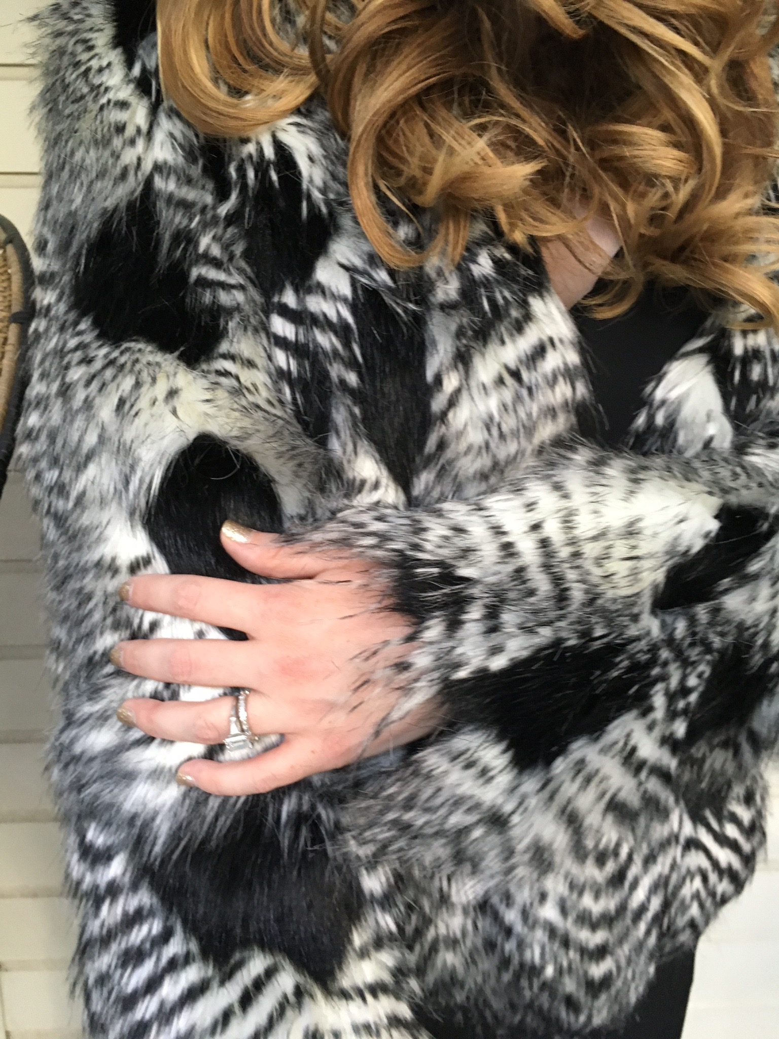 black + white + faux fur all over