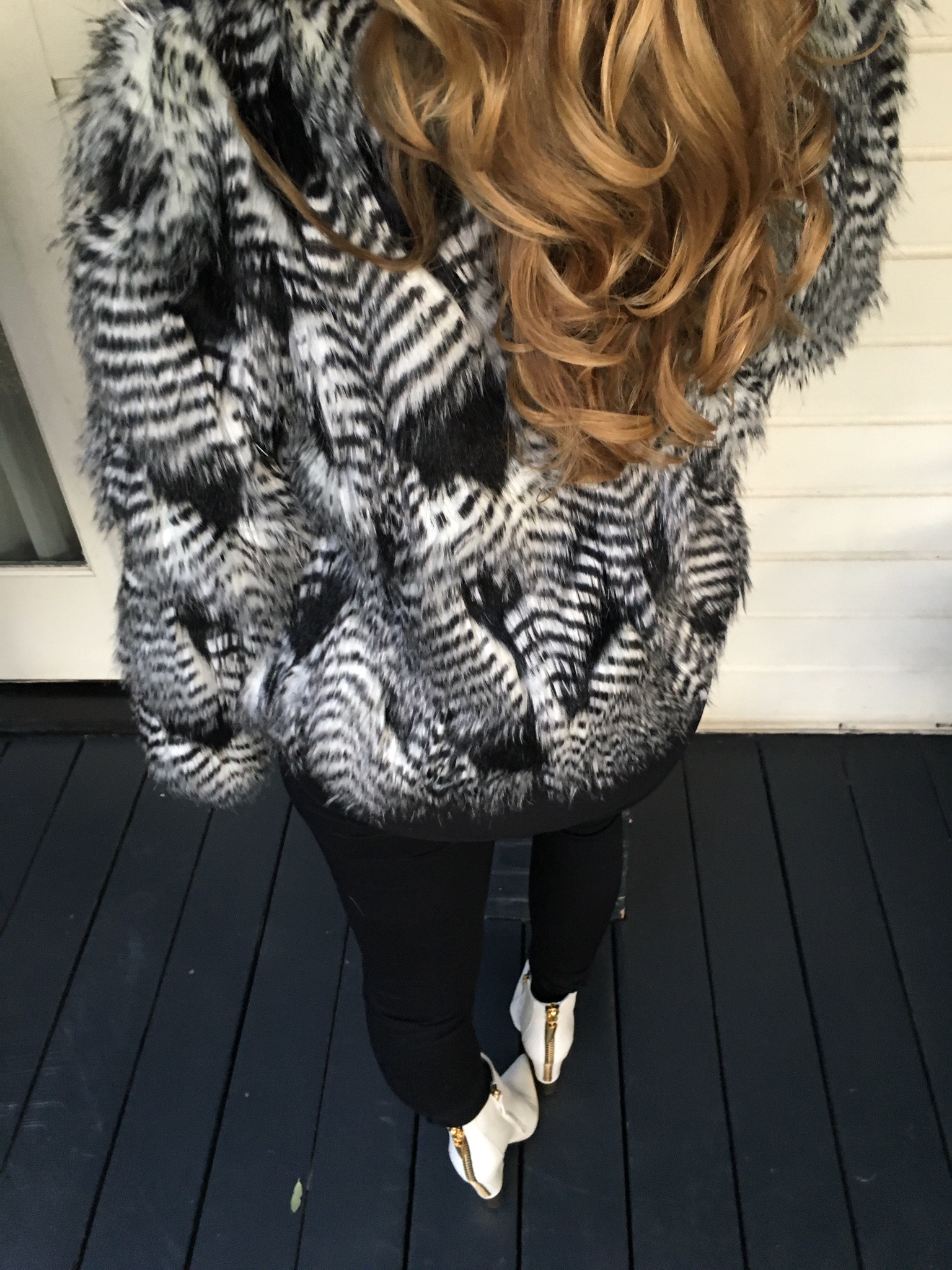 black + white + faux fur all over